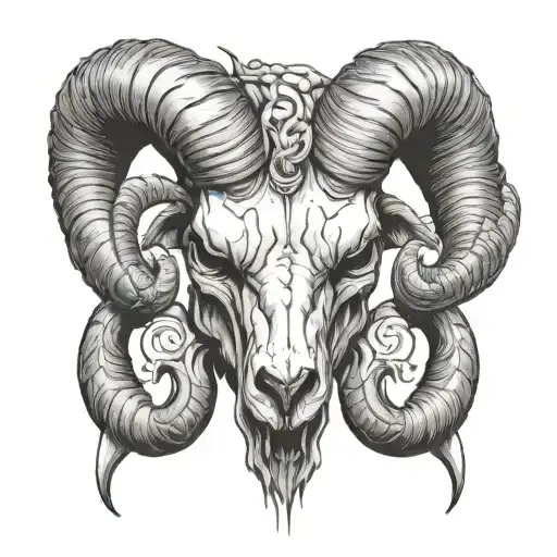 demonic ram skull soft shading more line work tattoo design idea