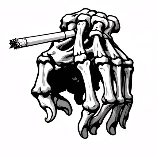 skeleton hand with cigarette tattoo design idea