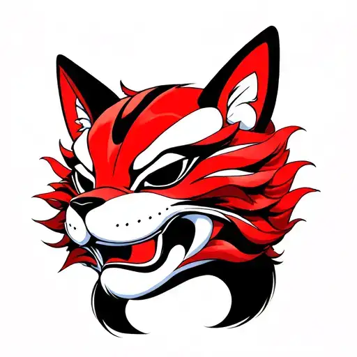 "Waifu Yakuza Oni Mask" kitsune mask tattoo design idea