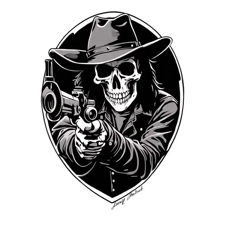 skeleton hunter with woodsman hat  aiming a 30-30 tattoo design idea