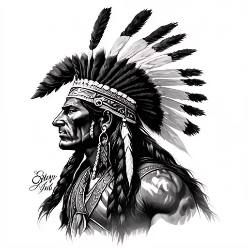 Indian warrior in the war tattoo design idea