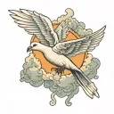 dove flying  clouds cross tattoo design idea