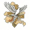 dove flying  clouds cross tattoo design idea