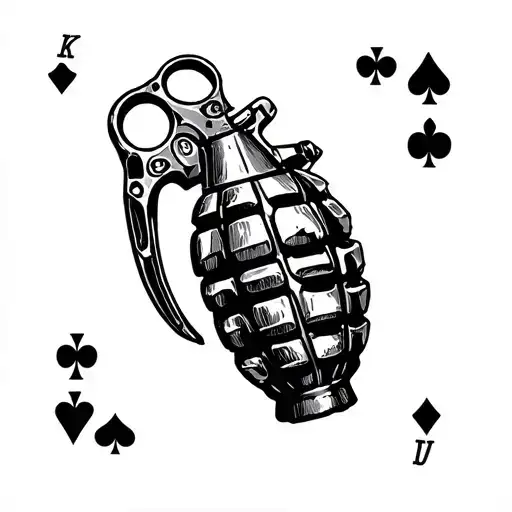 Knuckle dusters with grenade and place playing cards  tattoo design idea