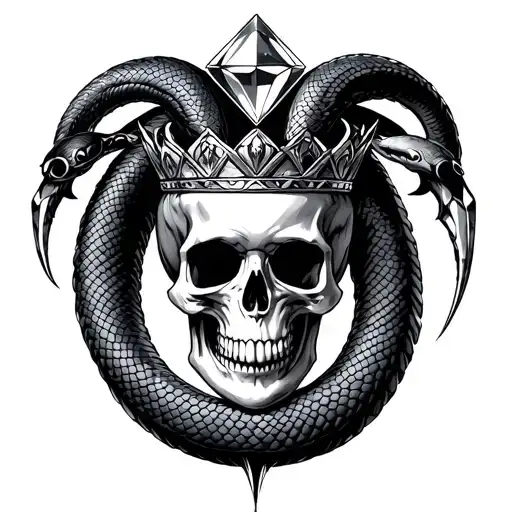 Ouroboros serpent, skull crowned with a diamond tattoo design idea