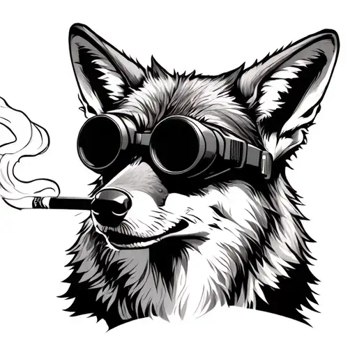 coyote smoking a cigarette with night vision goggles tattoo design idea