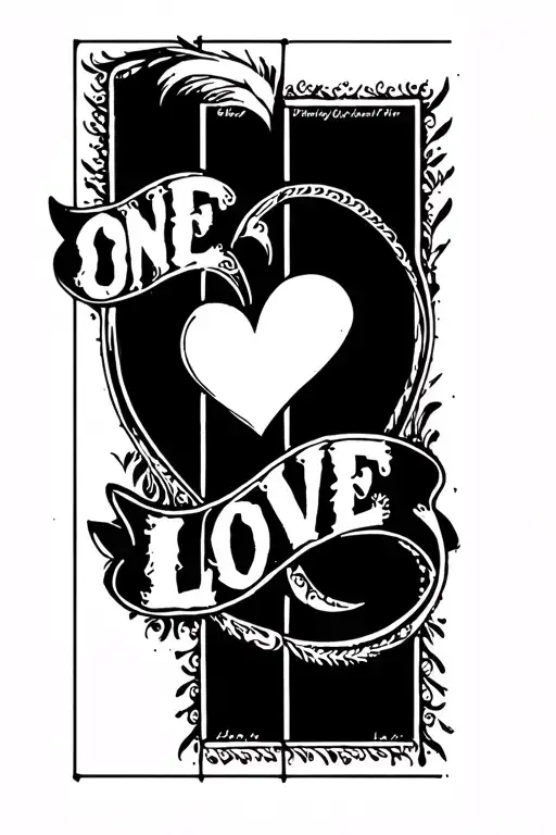A vertical tattoo spelling out one love but the second o in the word love is a heart tattoo design idea
