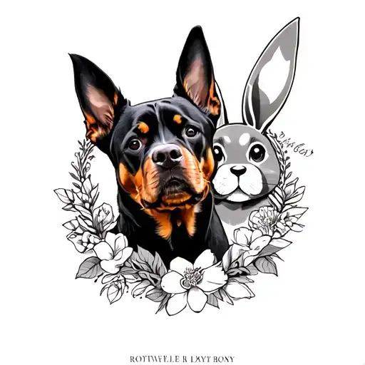 Rottweiler and Playboy Bunny with wreath tattoo design idea