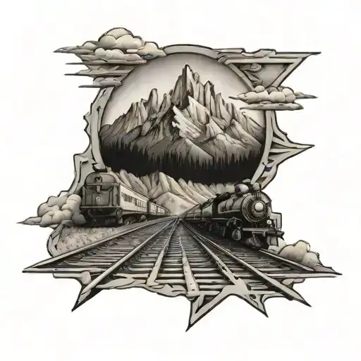 train tracks mountains inside Montana tattoo design idea