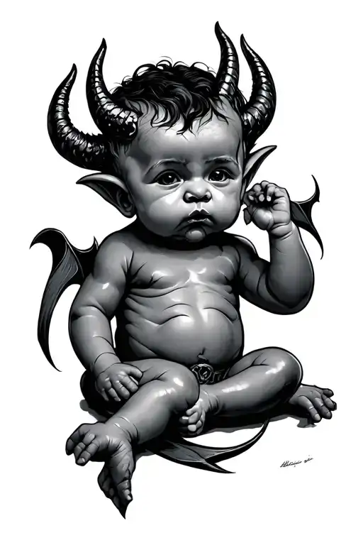 Baby Devil resting arms and head tattoo design idea