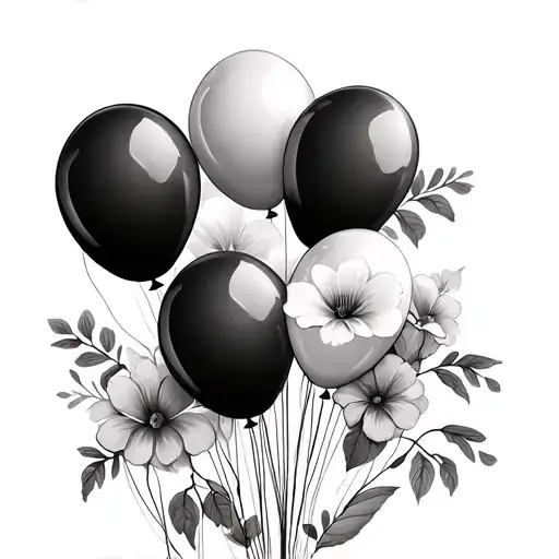 5 balloons and flowers tattoo design idea