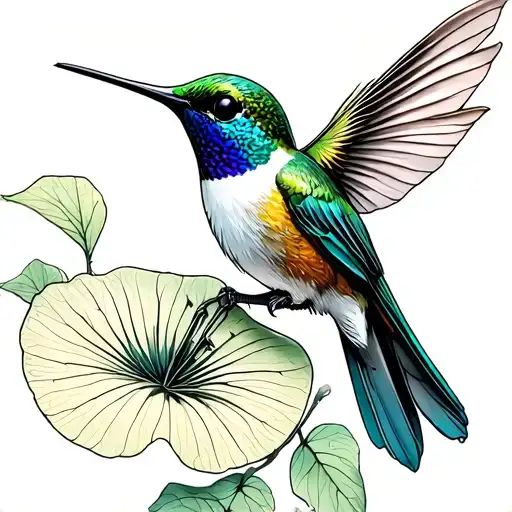 Ginko Bibilo leaf and the hymmingbird tattoo design idea