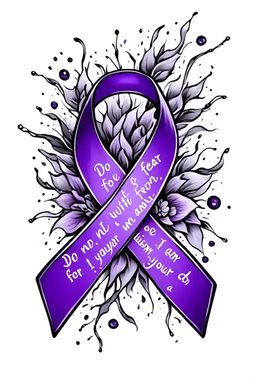 Do not be fear,  for I am with you; do not be dismayed, for I am your God with a flowing purple cancer ribbon tattoo design idea