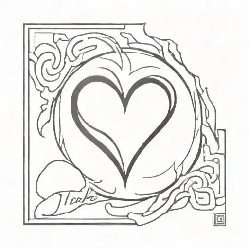 Heart on fire with the word Tiche tattoo design idea