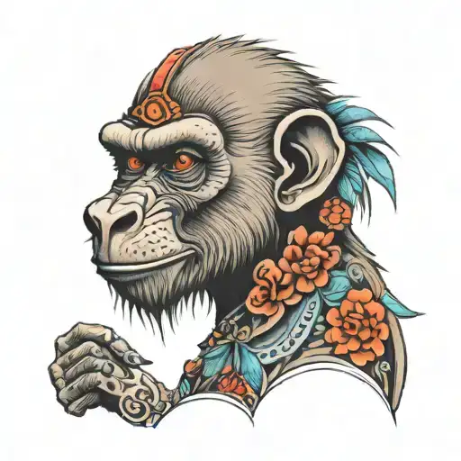 baboon as a painter tattoo design idea
