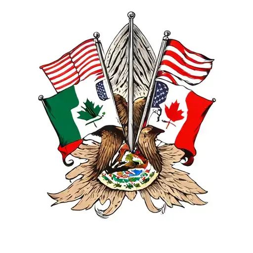 American Canadian Mexican flags together tattoo design idea