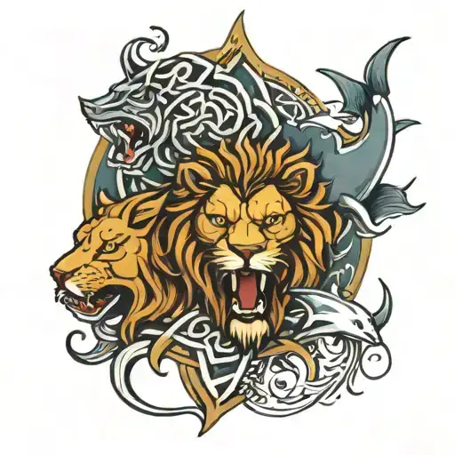 lion, shark, and bull celtic tattoo design idea
