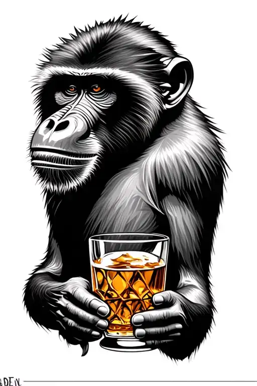 baboon holding whiskey glass tattoo design idea