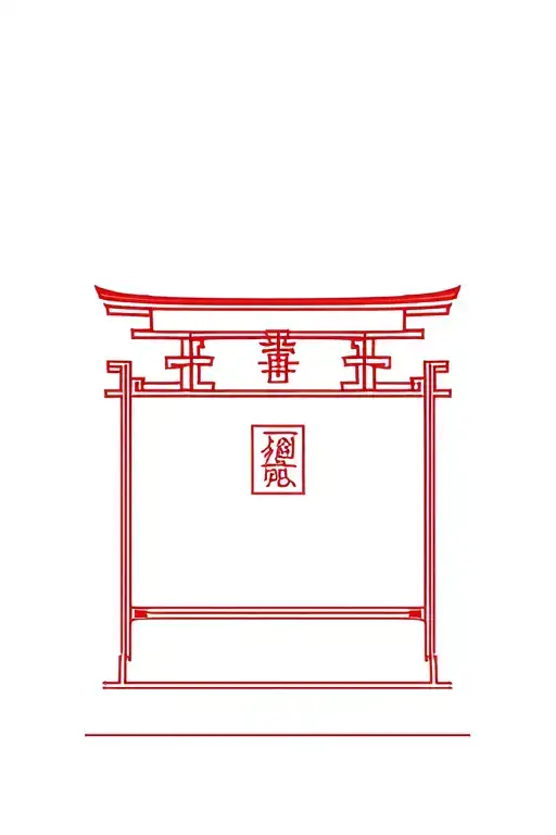 red Japanese torii gate in a frame tattoo design idea