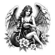Angel and Flowers, Sewing and Motorcycle Machine tattoo design idea