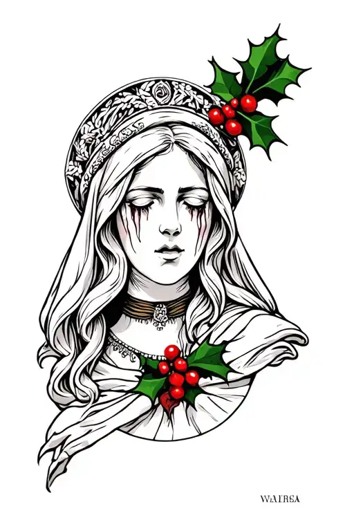 The Holly, Virgin, Marie, Crying Oldschool Style tattoo design idea
