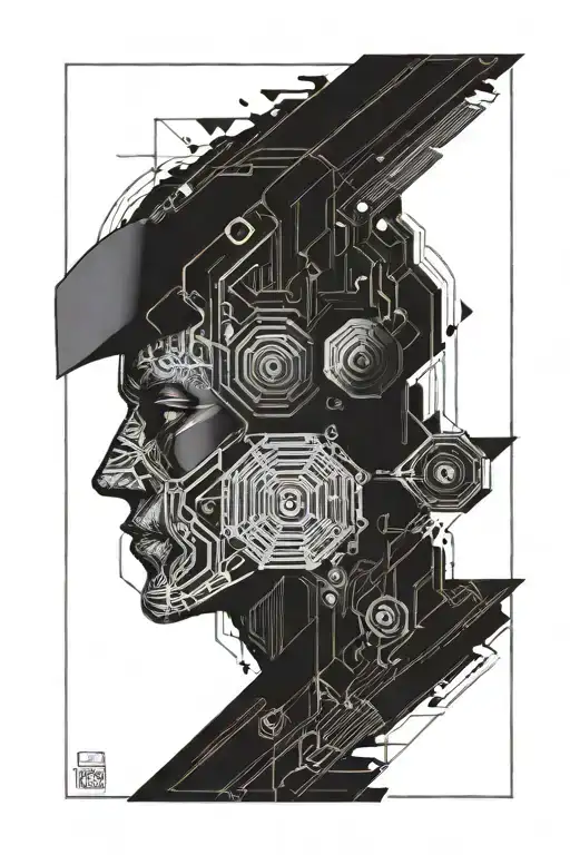 sound engineer humanoid psychedelic tattoo design idea