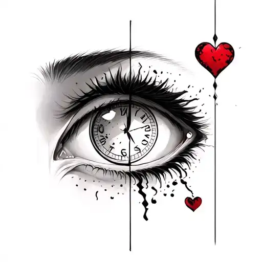 anime right eye with sand clock And left eye with Broken heart tattoo design idea