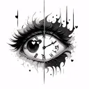 anime right eye with sand clock And left eye with Broken heart tattoo design idea