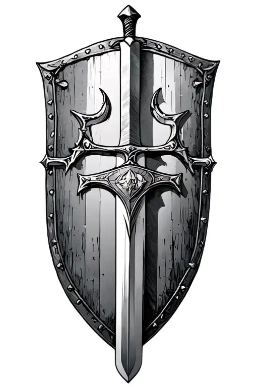 crusade shield and sword tattoo design idea