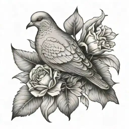 mourning dove with carnation flower, cross tattoo tattoo design idea