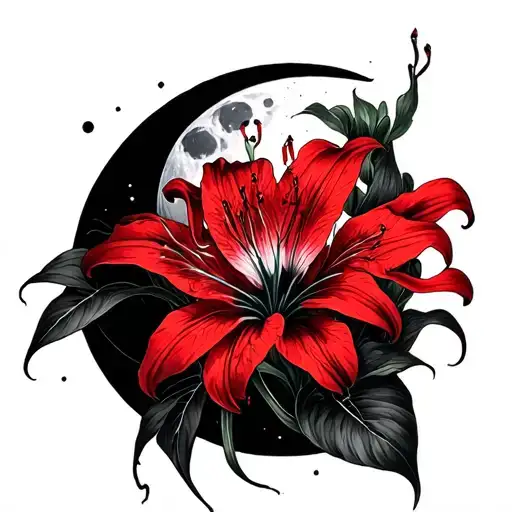 red spider lily and moon tattoo design idea