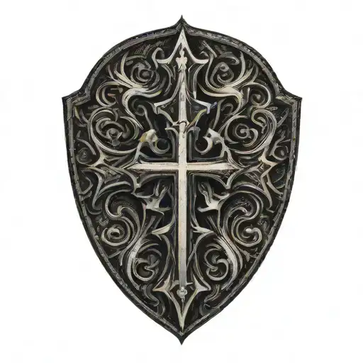 cross inside shield cross royalty tattoo design idea