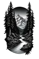 forest mountain river tattoo design idea
