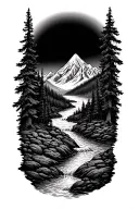 forest mountain river tattoo design idea