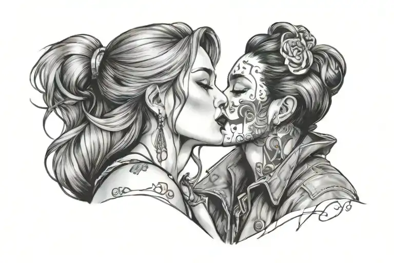 Kate and Vi from Arcane kissing in an elevator tattoo design idea