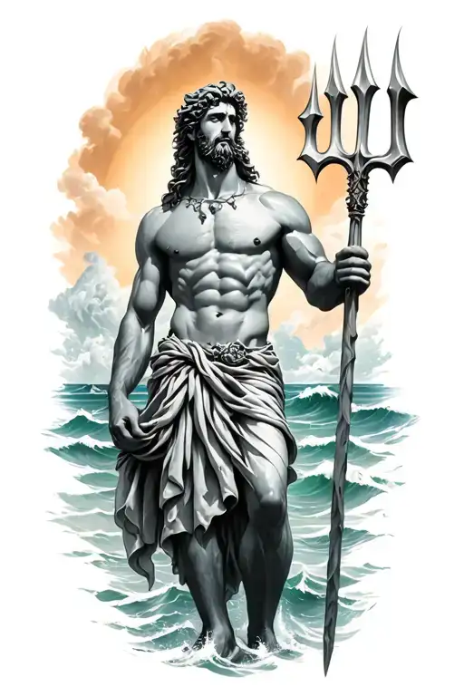 Poseidon holding a trident tattoo design idea
