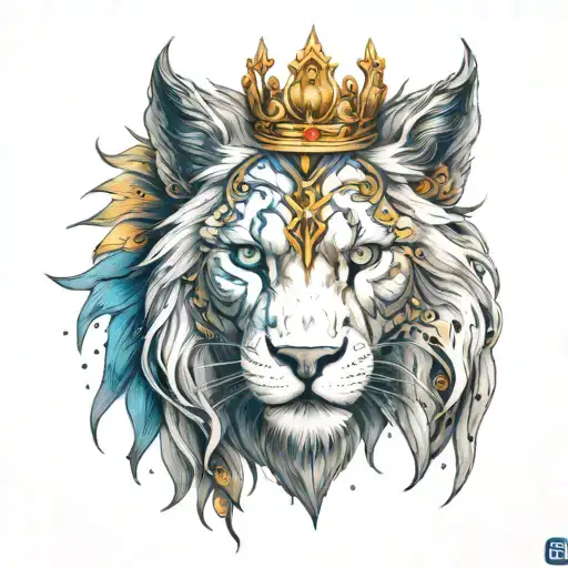 Majestic calm lion yellow eyes Angry wolf blue eyes with stars  Crown Lotus (avatar) Trishul. Word ‘legacy’   tattoo design idea