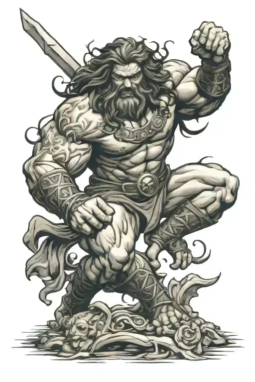 samson fighting tattoo design idea