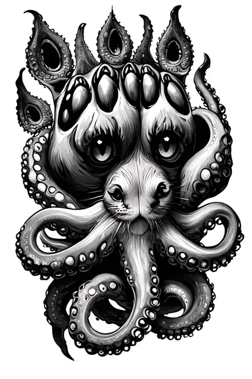 cat paw print with octopus  tattoo design idea