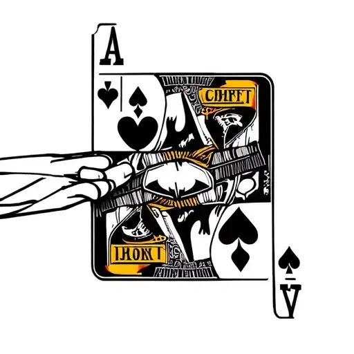 A poker hand with Star Wars and Harry Potter themed cards, with Batman peeking from the shadows tattoo design idea