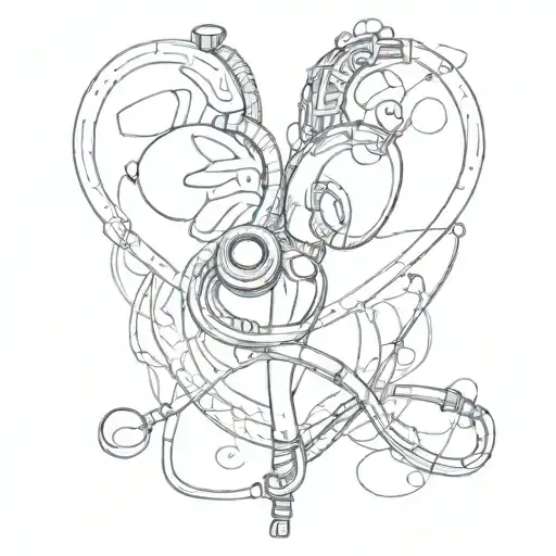 A sketch of a stethoscope forming the shape of a heart on the chest tattoo design idea
