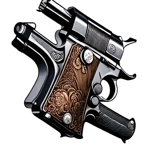 1911 colt pistol hand drawn tattoo design idea