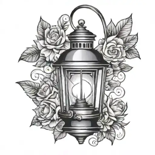 Latin lantern shining light rays coming tattoo design idea