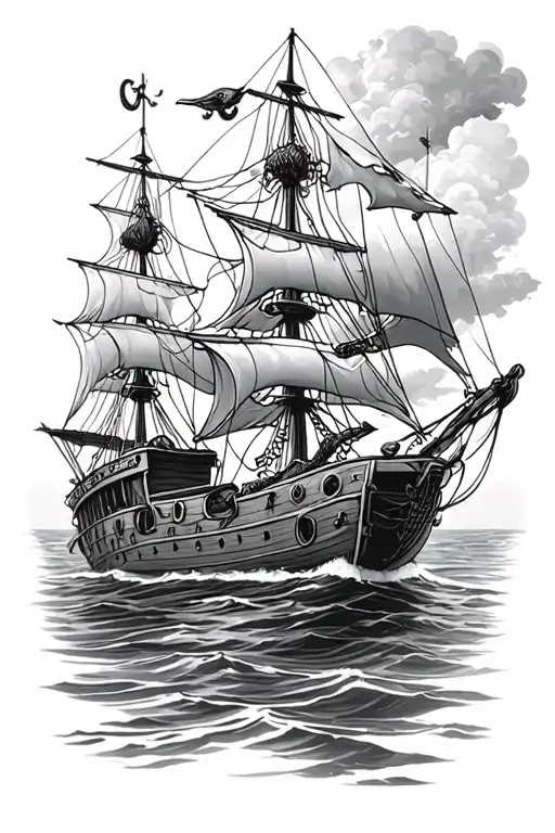 sailor in a ship looking at a siren tattoo design idea