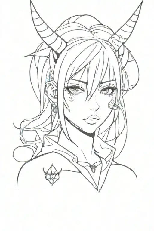 anime girl with devil horns tattoo design idea