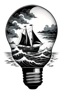 lightbulb with a wave and sail boat inside tattoo design idea