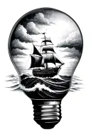lightbulb with a wave and sail boat inside tattoo design idea