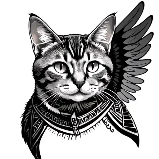 ginger tabby cat with Egyptian wings tattoo design idea