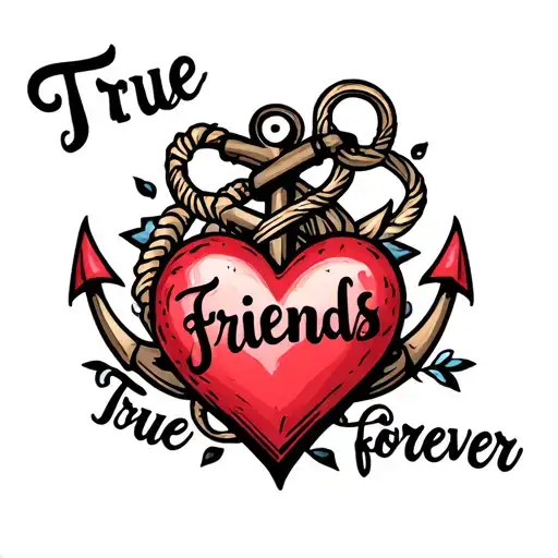 "True friends forever " "True friends forever " heart intertwined with an anchor tattoo design idea