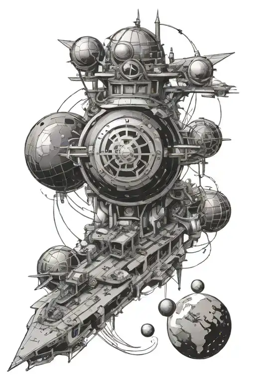 Galion, planet, univers, Police National tattoo design idea